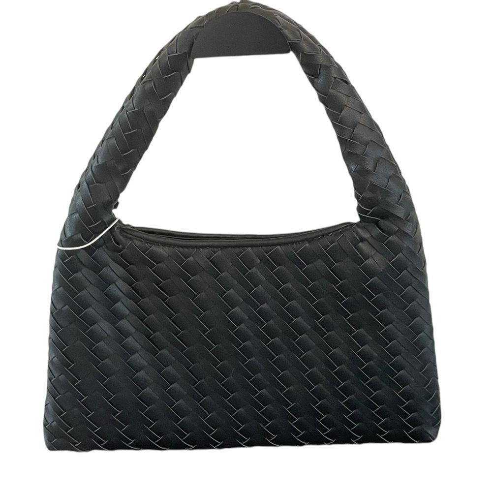 WALTER BAKER Margaux Vegan Leather Black Woven Handbag Purse - Picture 7 of 13